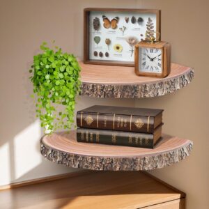 oricre corner shelves large corner shelf wall mounted 2pcs wood corner floating shelves rustic corner wall shelf, floating corner shelves for bedroom/bathroom/living room/kitchen/office/wall decor