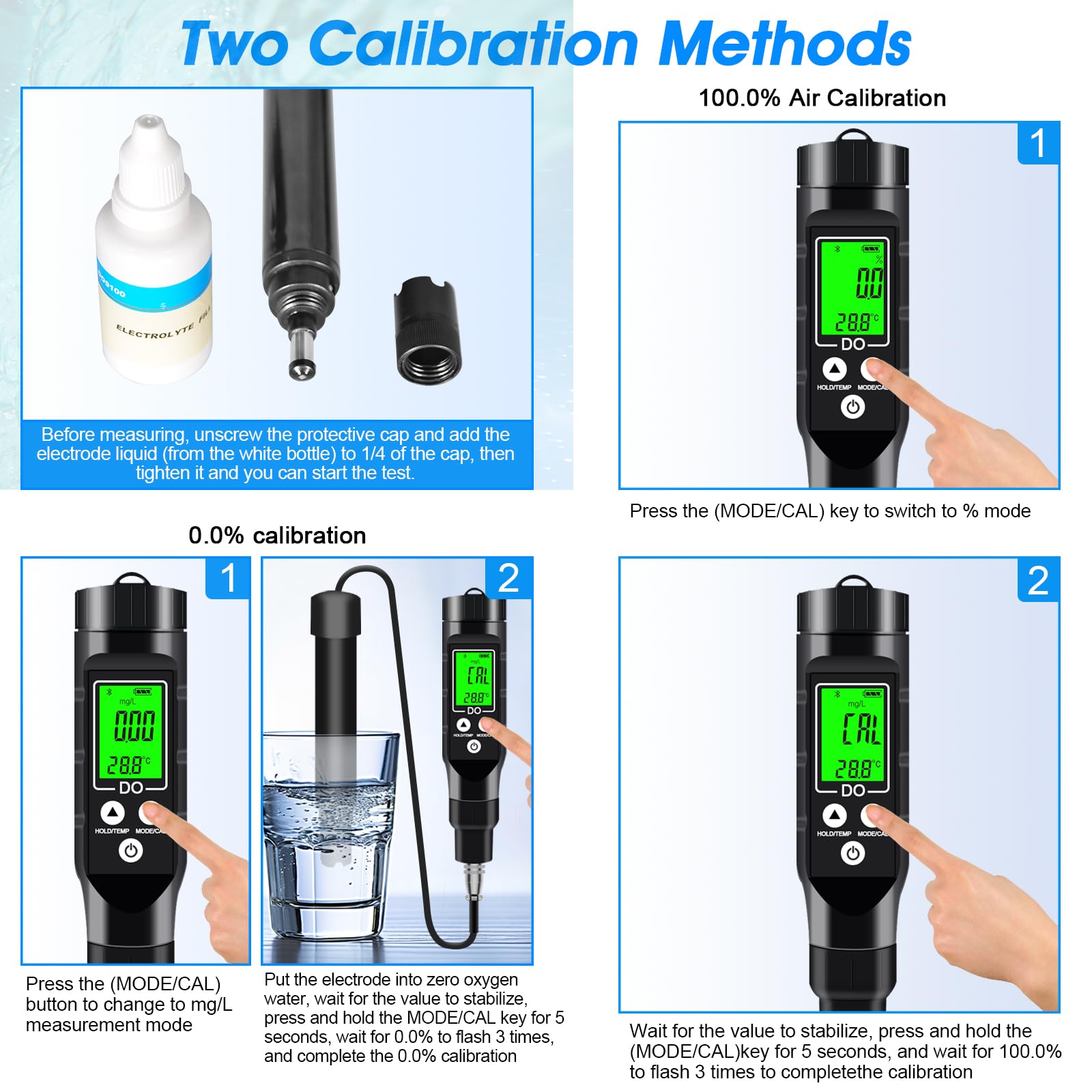 LYCEBELL Dissolved Oxygen Meter with Bluetooth Filling Fluid Range:0-30mg/L, with Automatic Temperature Compensation Function,Pen Type Dissolved Oxygen Test Kit for Aquarium, Ponds, Aquaculture