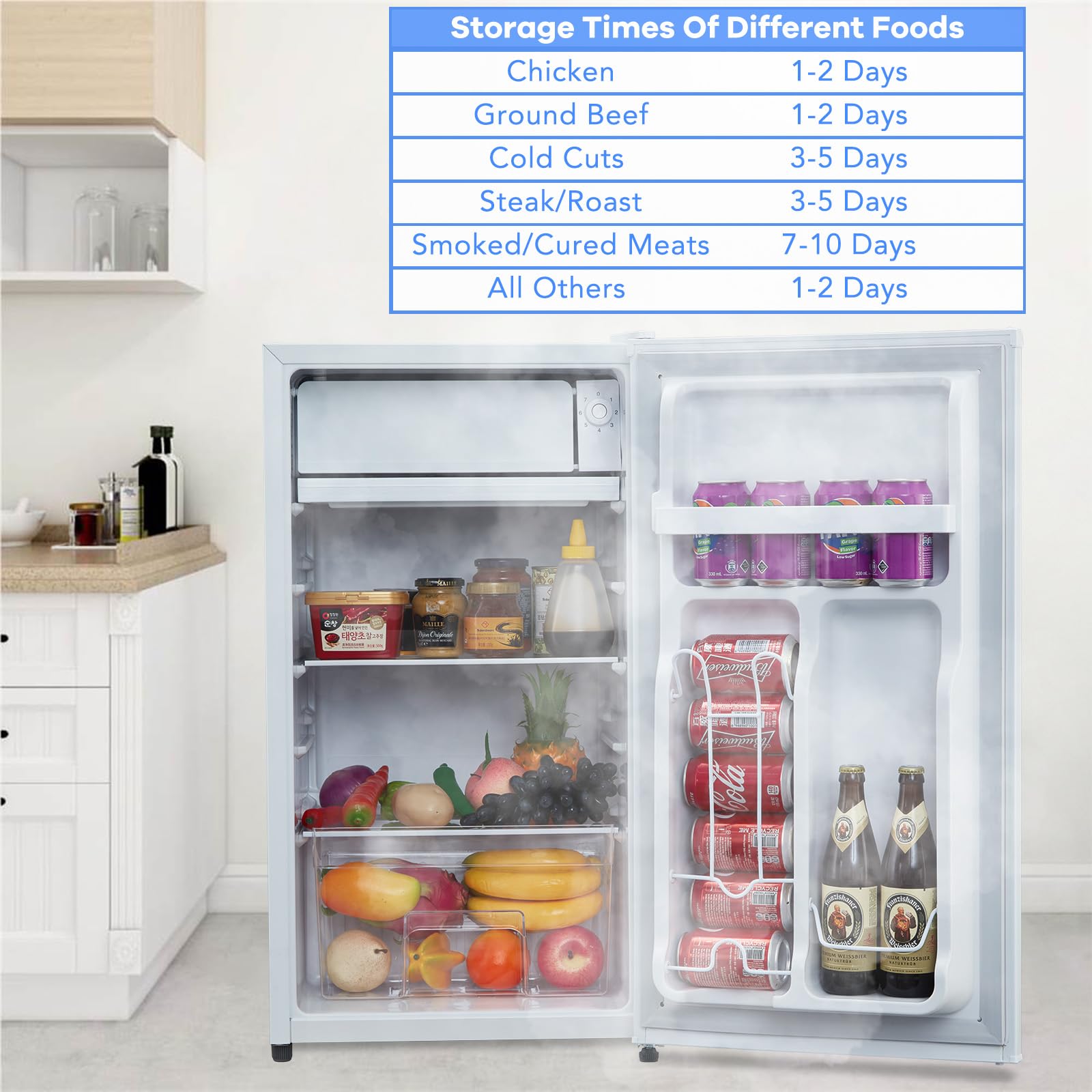 4.3 Cu.Ft Single Mini Refrigerator-Freezer Compartment-Adjustable Thermostat Control-Reversible Doors-Ideal for Dorm, Office, Rv, Garage, Apartment