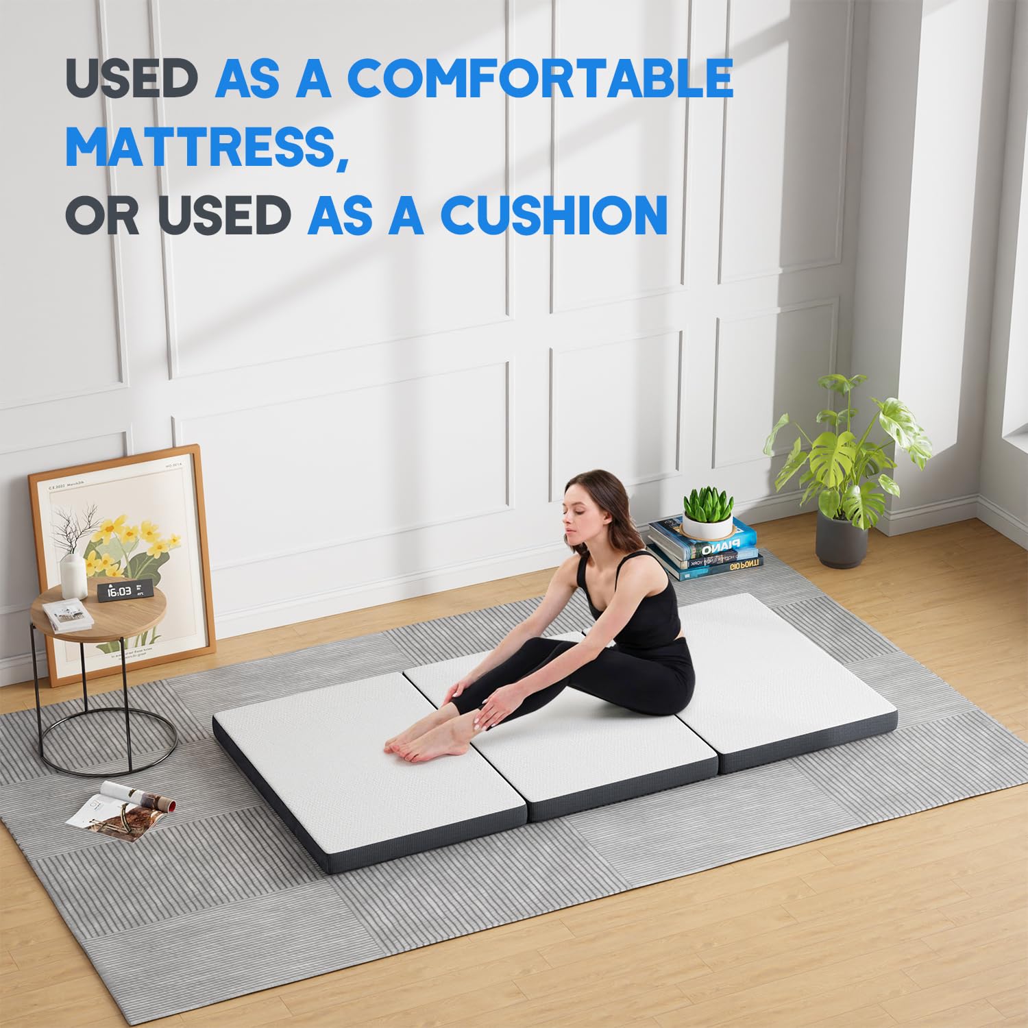 FDW 3 inch Tri Folding Memory Foam Mattress/Foldable Mattress for Kids and Adults/Medium-Firm Mattress with a Collapsible and Washable Cover/Suitable for RV Travel Camping Guest,Twin