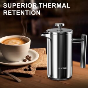 Jewheg Small French Press Coffee Maker, 12OZ/350ML Stainless Steel Insulated Coffee Press ，Double Wall Insulated French Press，Easy Press Strong Quality Metal Coffee Press.