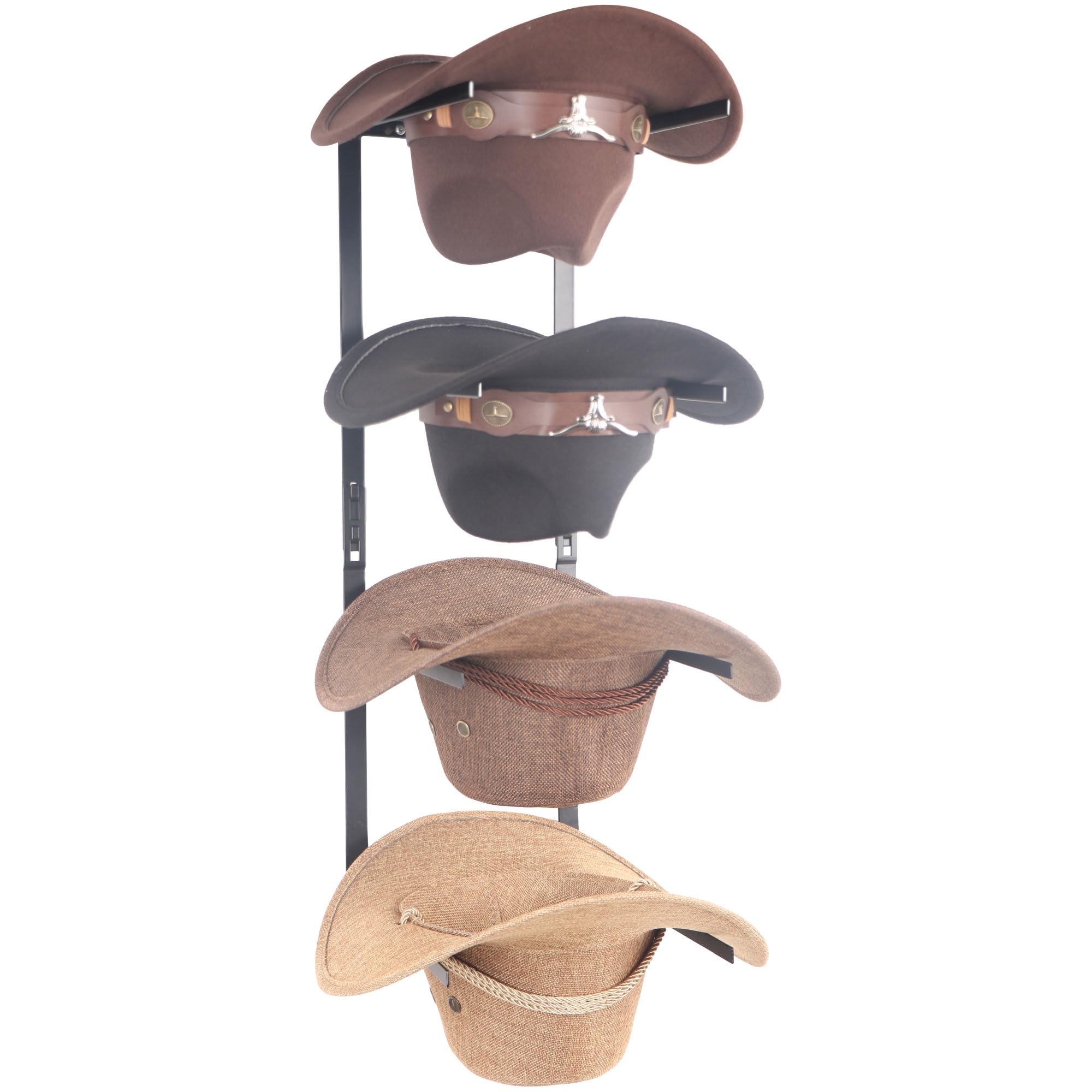 YiSeyruo Cowboy Hat Rack for Wall: Hat Holder for 4 Pieces Cowboy Hats Organizer - Heavy Duty Western Rustic Metal Cowboy Hat Hanger - Space Saving Hat Hook for Sun Hats, Fedora