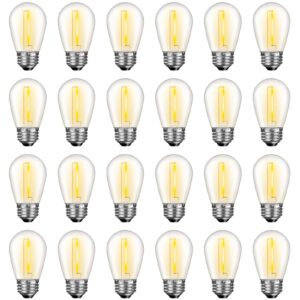 gvvoohome 24 pack led s14 replacement light bulbs, waterproof 1w vintage edison bulbs for outdoor patio backyard string lights, dimmable, e26 regular medium screw base, 2200k warm white