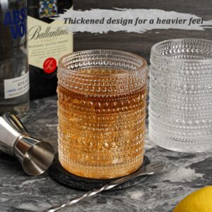 LEYU Hobnail Cocktail Glasses Set of 4, 11oz Rocks Glasses Set for Water Whiskey and Mixed, Kitchen and Bar Beaded Glass Cups, Clear Vintage Bubble Glassware, Glasses Drinking Set