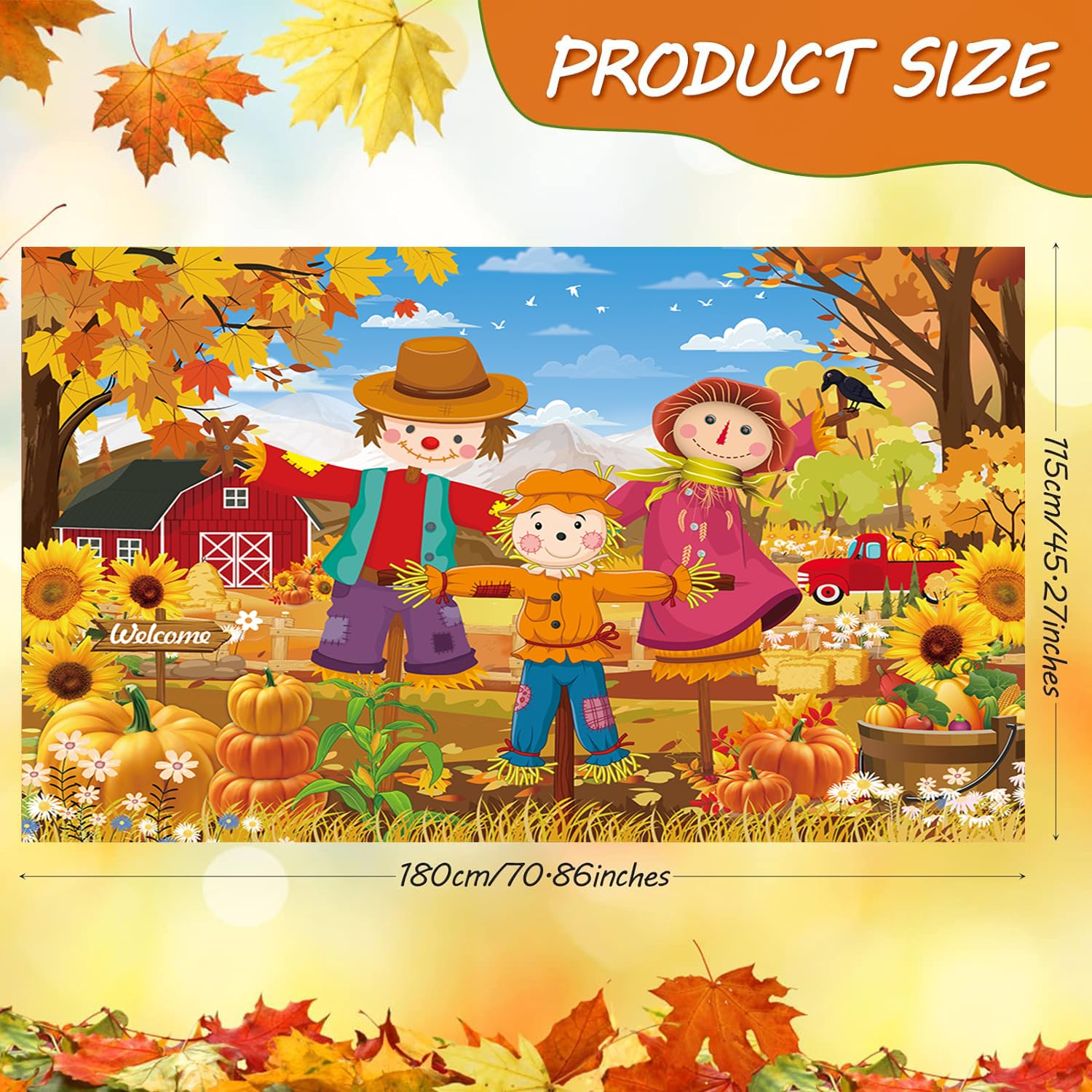 Fall Backdrop Autumn Scarecrow Farm Barn Harvest Photography Background 6x4FT Kids Birthday Party Baby Shower Decorations Supplies Photo Props (72x48 inch)