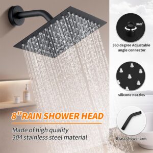 Black Tub Shower Faucet Set Complete with 8-Inch Rainfall Shower Head and Tub Spout Included Shower Valve Tub Shower Trim Kit Matte Black