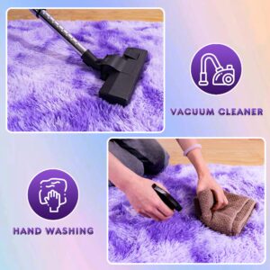 Super Fluffy Rug for Bedroom, 4x6 Shag Fuzzy Area Rug for Living Room Bedroom, Plush Soft Carpet for Girls Boys Kids, Non Slip Throw Rugs for Dorm, Modern Home Decor Aesthetic, Tie-Dyed Purple