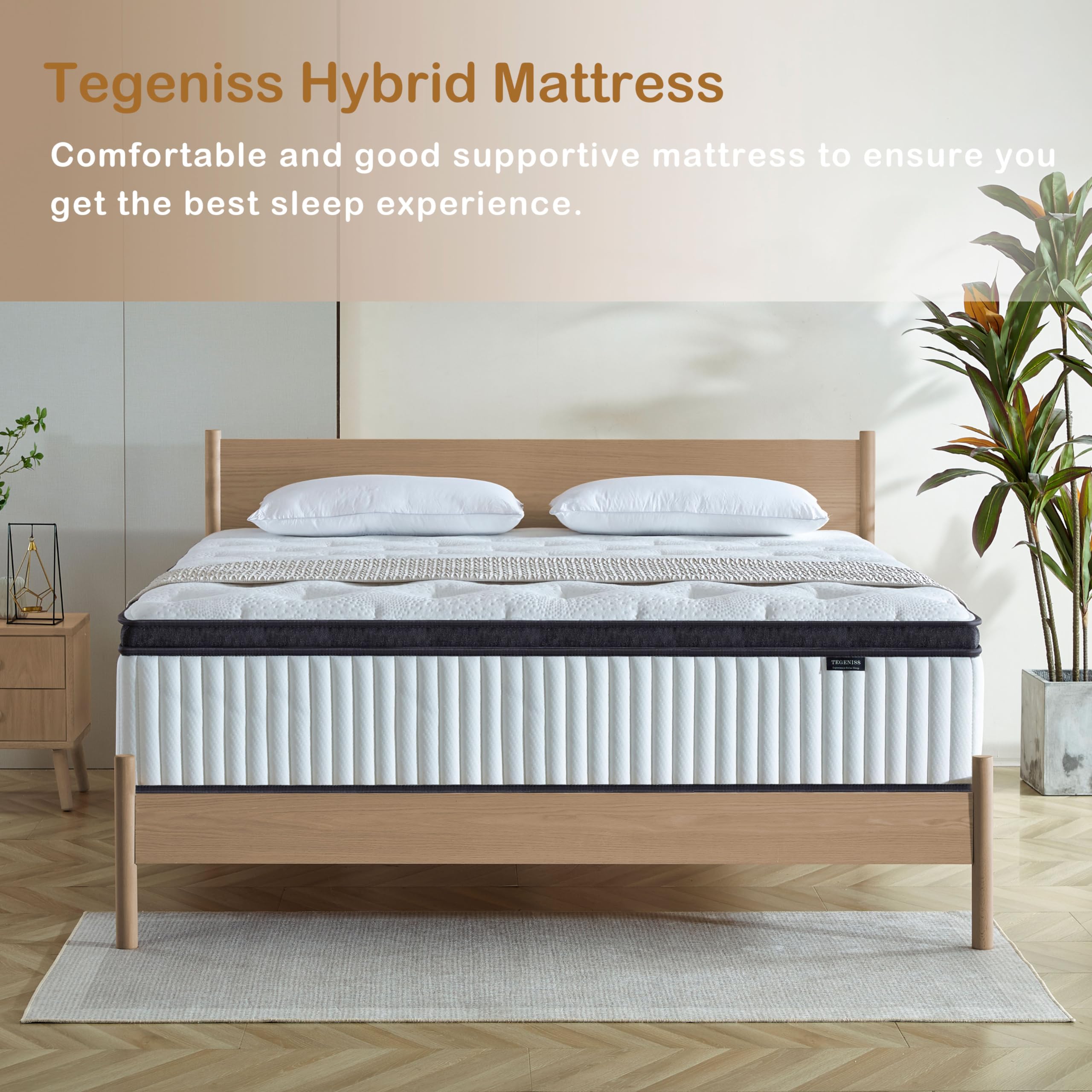 Tegeniss Twin Mattress, 10 Inch Innerspring Hybrid Mattress in a Box with Gel Memory Foam, Individually Wrapped Encased Coil Pocket Spring Mattress, Pressure Relief, Medium Firm Support,39"*75"*10"