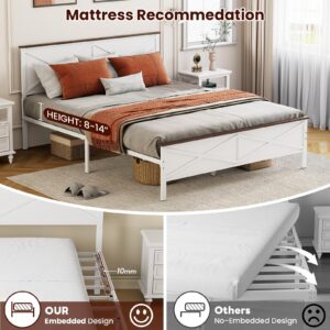 VOPEAK Farmhouse Queen Bed Frame with Headboard and Footboard, Bed Frame Queen Size Metal Platform with Under Bed Storage, Noise Free, No Box Spring Needed, Easy to Install, Sturdy & Stable, White