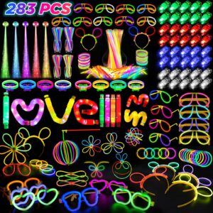 shqdd new year party favors for adults kids, glow party favors, neon light up party favors 27 rave accessories, 56 led light up toys, 100 glow sticks bulk party pack,glow in the dark party supplies