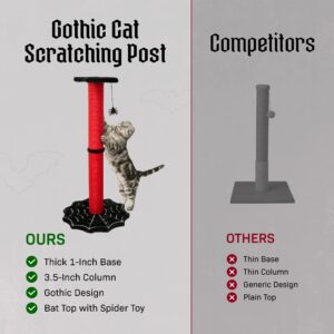 Gothic Cat Scratching Post 34 inch with Sturdy Spider Web Floor Foundation and Bat Shaped Top with Spider Toy, Halloween Cat Scratcher, Cat Tower with Scratching Post, Black and Red Color Littlesy