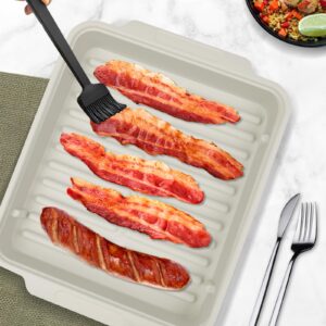 M MUGOOLER Double Microwave Bacon Cooker/Tray with Splatter Lid, Safe, Easy Clean, Convenient Kitchen Tool，for Cooking (White)