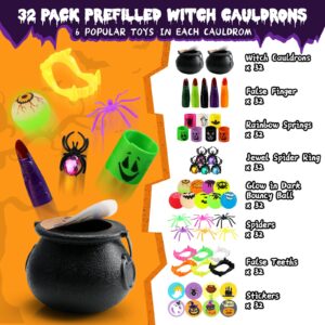 256PCS Halloween Party Favor Bulk for Kids, 32PACK Prefilled Witch Cauldrons with 6 Halloween Toys inside, Halloween Goodie Bag Fillers, Halloween Prizes Gifts Miniatures, Trick or Treat