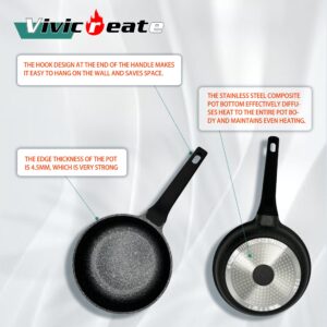 vivicreate 8 inch aluminum marble coating non stick fry pan suitable for electric induction gas stove, dishwasher machine safe