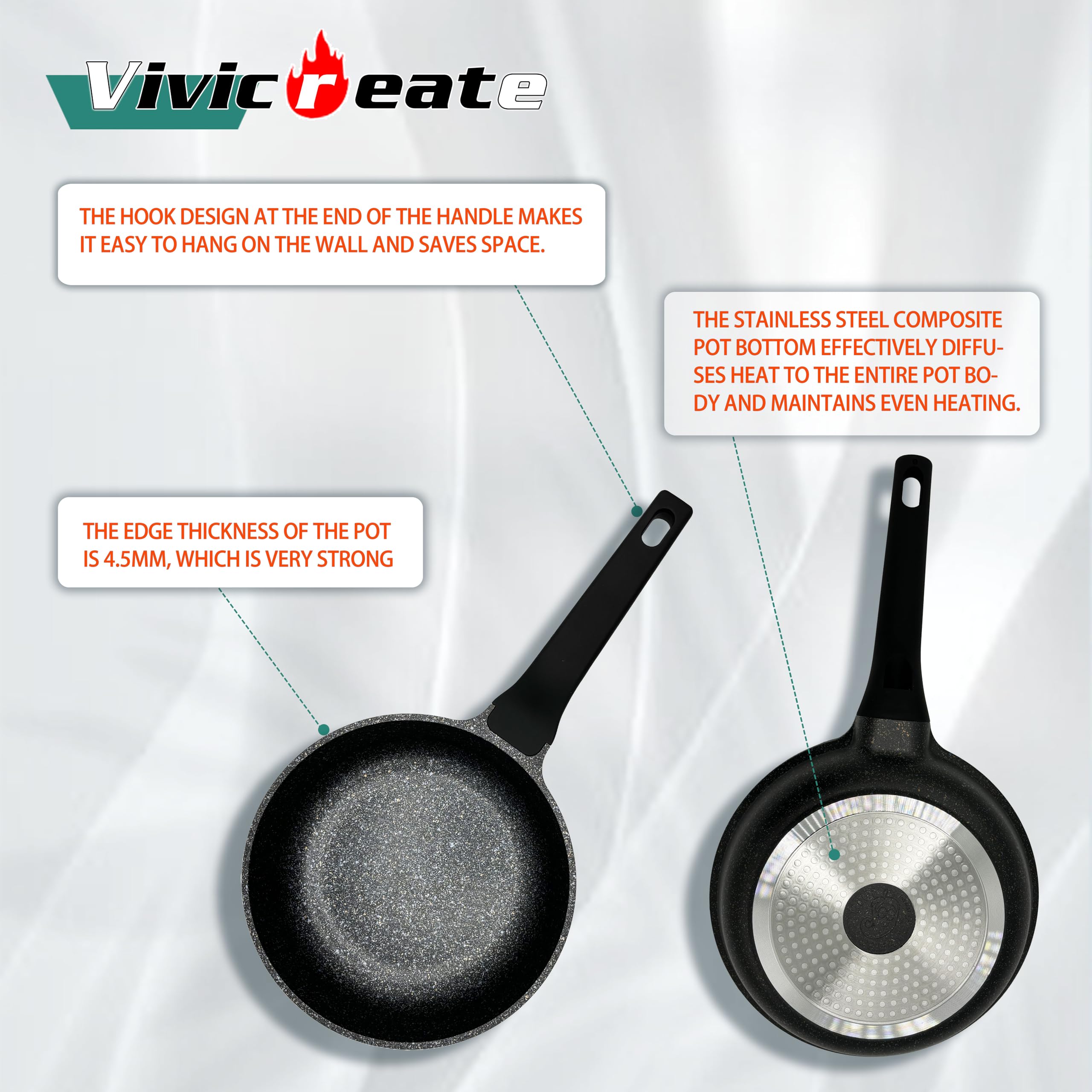 vivicreate 8 inch aluminum marble coating non stick fry pan suitable for electric induction gas stove, dishwasher machine safe