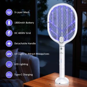 PALONE Electric Fly Swatter Rechargeable, Electric Bug Zapper Racket with Light, Mosquito Swatter, 4000V Detachable Dual Modes Fly Zapper, Mosquito Killer for Indoor Outdoor 2 Pack