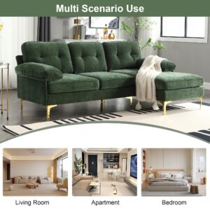 CALABASH 83" L Shaped Sectional Sofa, Chenille 3-Seater Sofa with Reversible Chaise, Modern Soft Cushion Fluffy Armrest Couch for Apartment Small Space Living Room (Green)