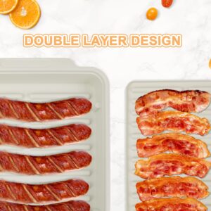 M MUGOOLER Double Microwave Bacon Cooker/Tray with Splatter Lid, Safe, Easy Clean, Convenient Kitchen Tool，for Cooking (White)