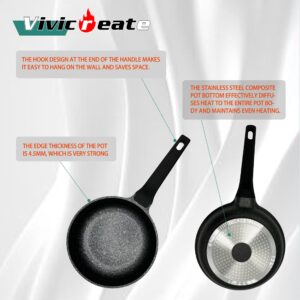 vivicreate 9.5 inch non stick marble color coating fry pan with long rubber coating handle and stainless steel bottom, suitable for induction electrical gas stove