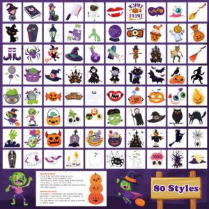 MDDRUIQI Glow Halloween Tattoos for Kids - 80 Styles,2 inch Halloween Party Favors - Halloween Games Treats Toys Bulk - Halloween Gifts Crafts Party Supplies | Goodie Bag Fillers