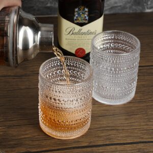 LEYU Hobnail Cocktail Glasses Set of 4, 11oz Rocks Glasses Set for Water Whiskey and Mixed, Kitchen and Bar Beaded Glass Cups, Clear Vintage Bubble Glassware, Glasses Drinking Set