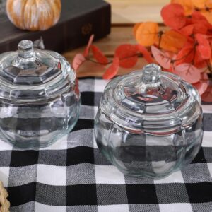 Halloween Decorations-2 PCS Glass Pumpkin Jars with Lid-Halloween Candy Storage for Home Fall Thanksgiving Halloween Party Centerpieces Decor