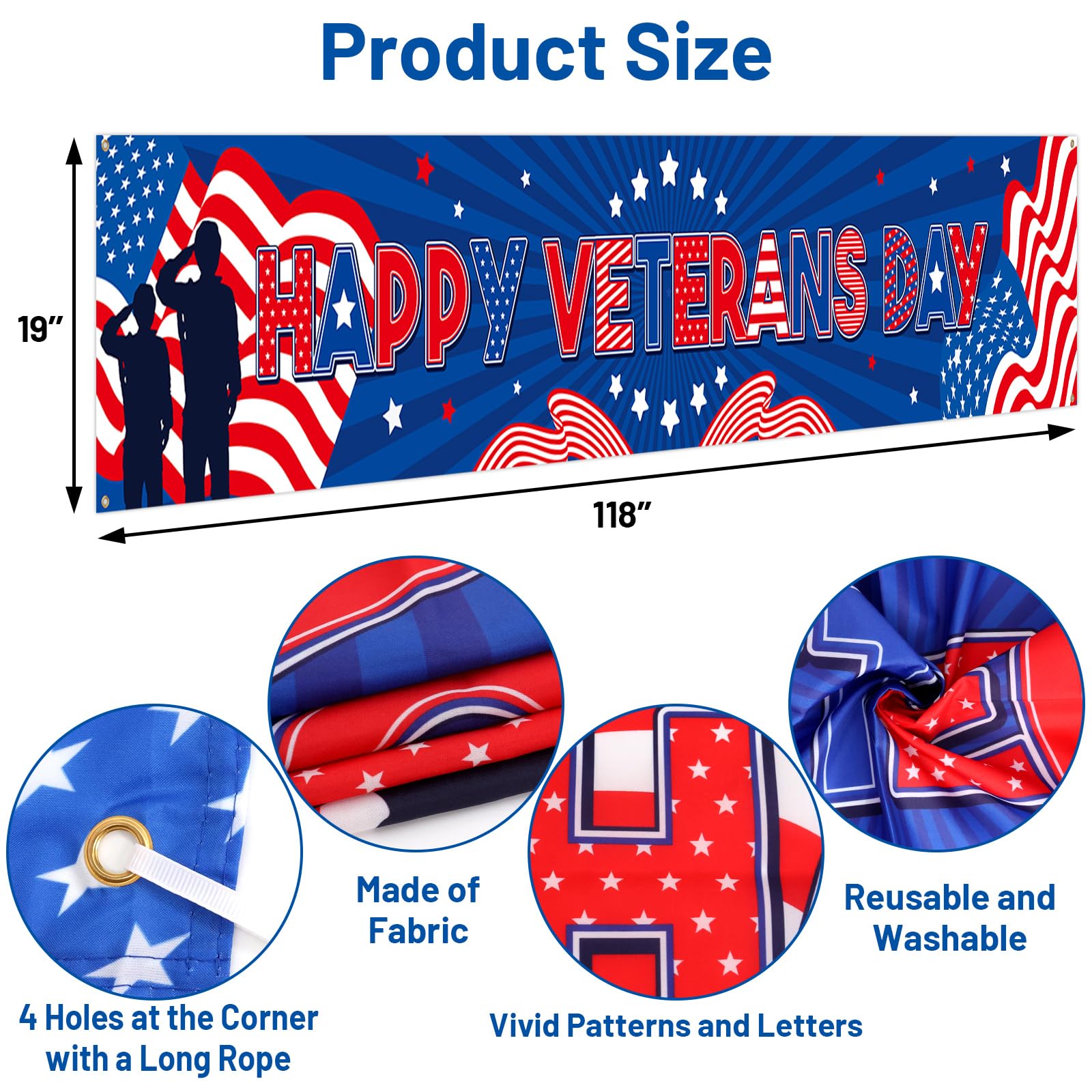 Veterans Day Decorations Large Happy Veterans Day Banner Thank You Veterans Flag for Memorial Day Patriotic Party Supplies 9.8 x 1.6ft