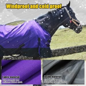 Waterproof and Breathable Horse Sheet|Horse Blankets for Real Horses|Adjustable with Tail Rainy Day Choices for Horses(76", Purple)