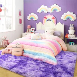 Super Fluffy Rug for Bedroom, 4x6 Shag Fuzzy Area Rug for Living Room Bedroom, Plush Soft Carpet for Girls Boys Kids, Non Slip Throw Rugs for Dorm, Modern Home Decor Aesthetic, Tie-Dyed Purple