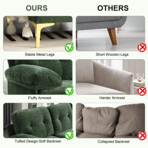 CALABASH 83" L Shaped Sectional Sofa, Chenille 3-Seater Sofa with Reversible Chaise, Modern Soft Cushion Fluffy Armrest Couch for Apartment Small Space Living Room (Green)