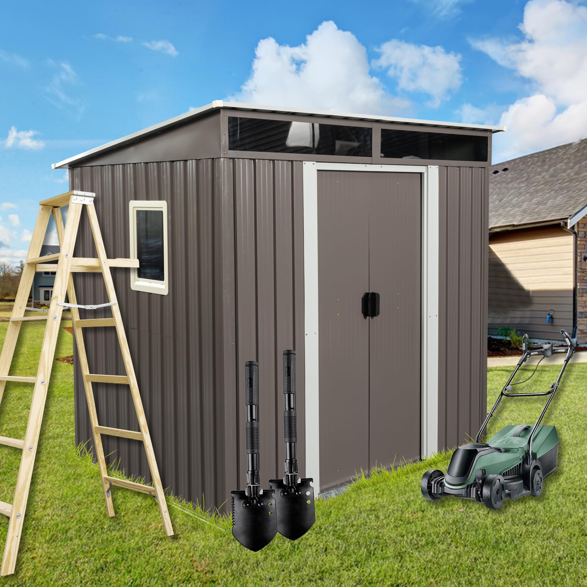 6X5 FT Outdoor Storage Shed, Waterproof Metal Garden Sheds with Lockable Door, Steel Tool Storage Buildings Shed & Outdoor Storage House for Garden, Backyard, Patio, Lawn, Trash Cans(Gray)