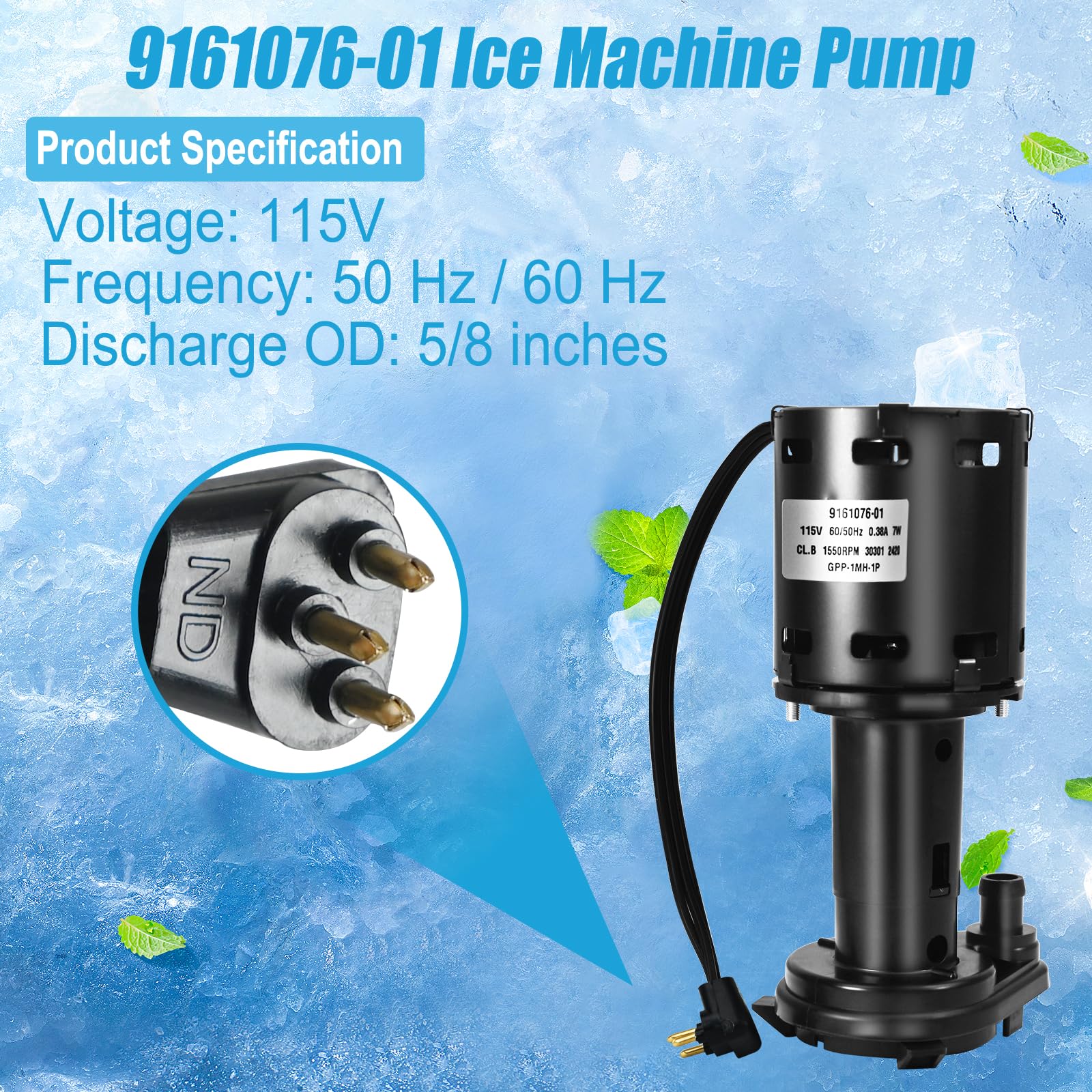 9161076-01 Ice Machine Pump Motor Replacement, Compatible with Ice O Matic Ice Machine, Replaces 803338 GPP-1MH-1P HRIM-21-115 115V 60/50Hz.