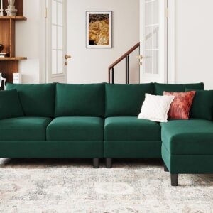 Belffin Velvet Convertible Sectional Sofa L Shaped Couch Reversible Sectional Sofa with Chaise Velvet 4 Seat Sectional Sofa (Green)…