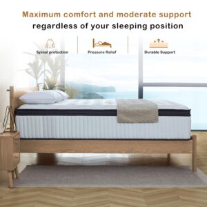 Tegeniss Twin Mattress, 10 Inch Innerspring Hybrid Mattress in a Box with Gel Memory Foam, Individually Wrapped Encased Coil Pocket Spring Mattress, Pressure Relief, Medium Firm Support,39"*75"*10"