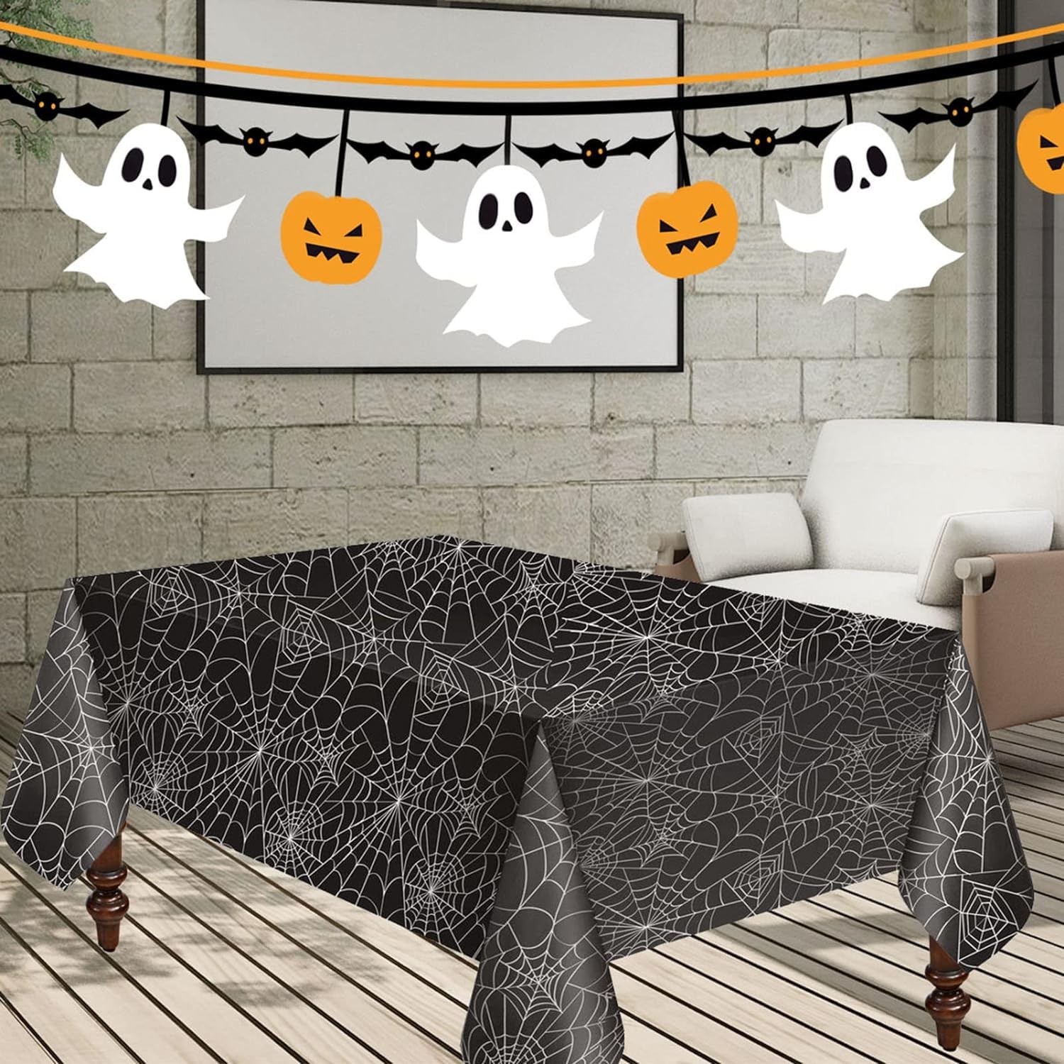 Emopeak Halloween Black Spider Tablecloth 54" x 108", Spider Web Rectangular Decorations Table Cover Spillproof Washable Table Topper Perfect for Halloween Decoration, Dinner Parties