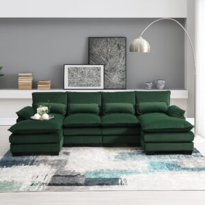 symmetrical modular sectional sofa with chaise lounge, 6 seater velvet upholstered cloud couch, u shaped oversized sleeper sofa&couches with thicked cushion & detackable backrest living room