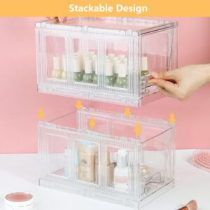 2Pack Large Stackable Storage Organizer Drawers,Clear Drawer Organizers Bins with Handles Easily Assemble for Bathroom,Kitchen Undersink,Vitamins,Cabinet,Makeup,Pantry