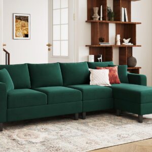 Belffin Velvet Convertible Sectional Sofa L Shaped Couch Reversible Sectional Sofa with Chaise Velvet 4 Seat Sectional Sofa (Green)…