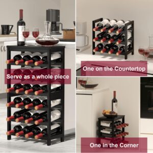 MOGELAFOO 24-Bottle Wine Rack Freestanding Floor, 6-Tier Wine Storage Shelves with Black Table Top, Stackable Bamboo Wine Display Rack Shelf for Kitchen, Bar, Dining Room