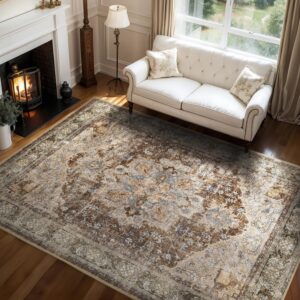 brown rugs for living room rug soft bedroom rug 8x10 large machine washable rug for dining room rug office rug non slip durable carpet oriental floral vintage rug