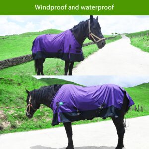 Waterproof and Breathable Horse Sheet|Horse Blankets for Real Horses|Adjustable with Tail Rainy Day Choices for Horses(76", Purple)