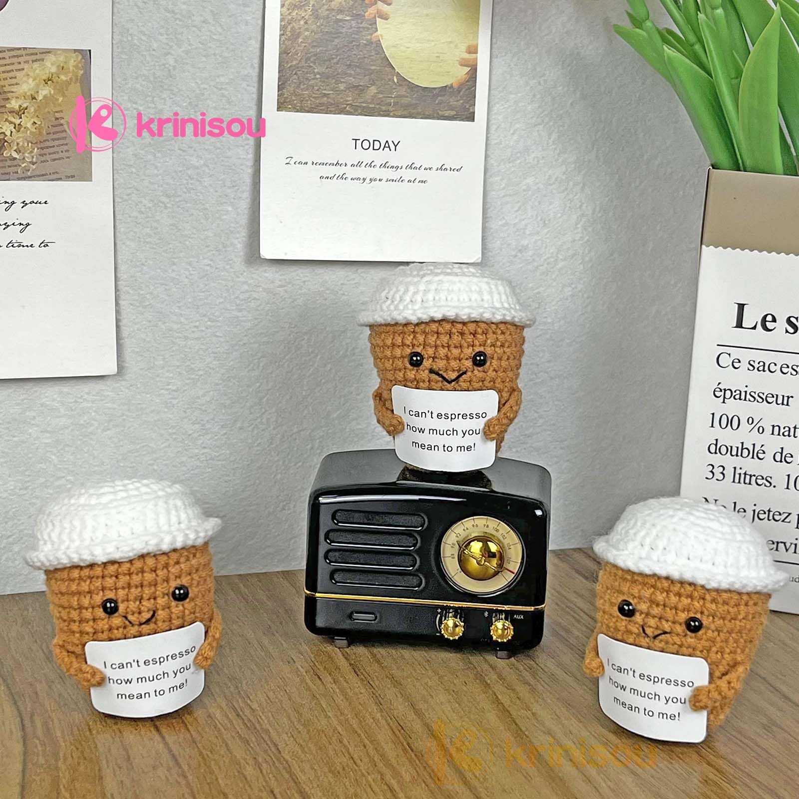 Krinisou Emotioanal Crochet Support Coffee Espresso, Positive Coffee Lovers Gift Ideas for Women Men, Coffee Themed Birthday Gift for Boyfriend Girlfriend Him Her