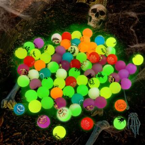 100 Piece Halloween Glow in The Dark Bouncing Balls, 10 Halloween Theme Designs for Halloween Party Favor Supplies, School Classroom Game Rewards, Trick or Treating Goodie Bags, Halloween Miniatures