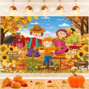 fall backdrop autumn scarecrow farm barn harvest photography background 6x4ft kids birthday party baby shower decorations supplies photo props (72x48 inch)