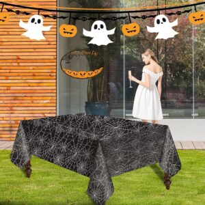 Roomtip Halloween Decorations 54" x 108" Spider Tablecloth, Rectangular Spider Web Table Cover, Spillproof Washable PVC Table Topper, Perfect for Halloween Decoration, Dinner Parties (Black)