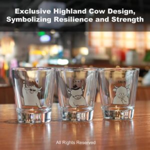 WOOWA New Beginnings Gifts - Shot Glasses Set with Highland Cow Design. New Job, Farewell, Going Away, Goodbye Gifts for Coworker Leaving. Promotion, Congratulations Gifts. Housewarming Gifts.