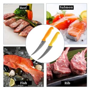 2PCS Curved Boning Knife, OHOLA 6 inch Deboning Knife, Premium Stainless Steel Fillet Knife with Ergonomic PP Hanlde, Great for Meat, Fish, Poultry, Cutting, Trimming, Dishwasher Safe