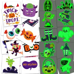 mddruiqi glow halloween tattoos for kids - 80 styles,2 inch halloween party favors - halloween games treats toys bulk - halloween gifts crafts party supplies | goodie bag fillers