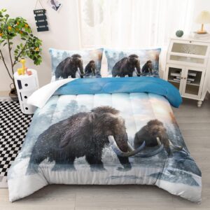 ailonen 3d mammoth comforter set queen size, wild animal theme bedding set for livingroom decor,glacial mammoth migration duvet set for all ages,1 quilt and 2 pillowcases,3-piece