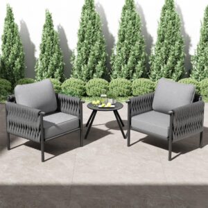 amopatio patio furniture set 3 pieces, modern outdoor furniture sofa bistro sets with 6" thickened cushion, metal outdoor couch porch pool furniture(grey)